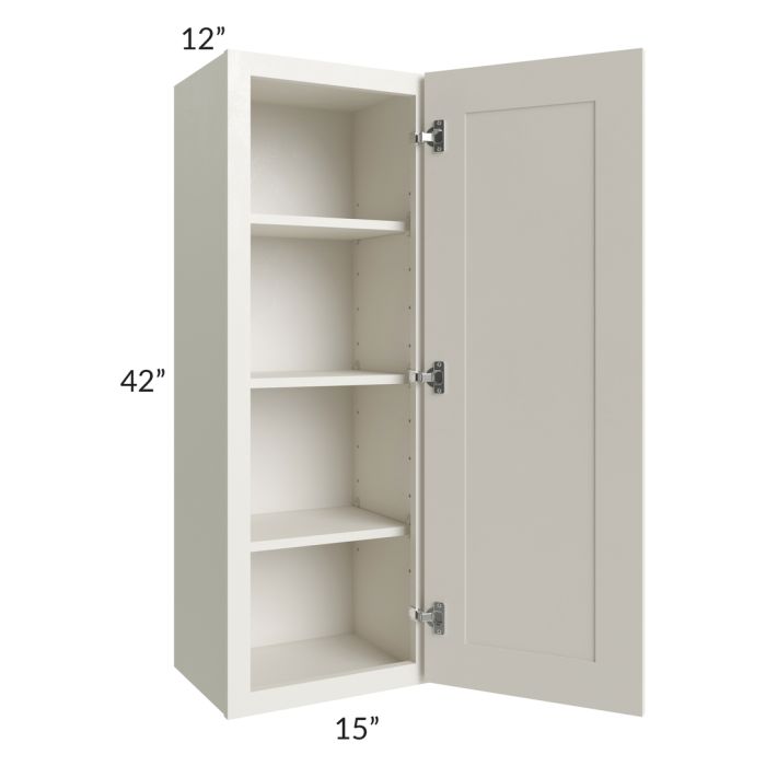 RTA Providence Cream Glaze 15" x 42" Wall Cabinet with 2 Decorative End Panels and Mullion Glass Door