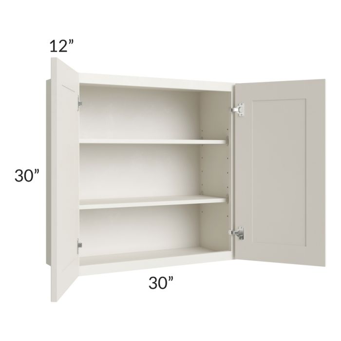 RTA Providence Cream Glaze 30" x 30" Wall Cabinet with 2 Decorative End Panels and Mullion Glass Door