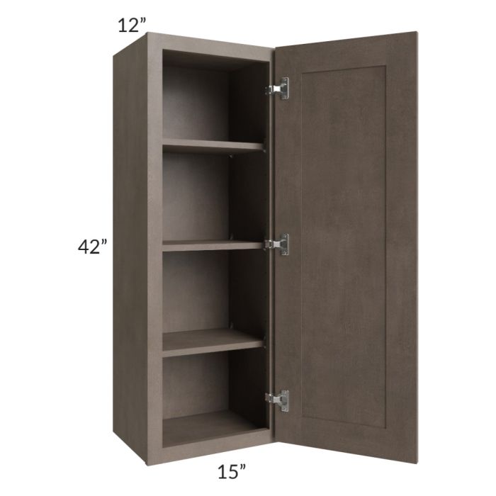 RTA Providence Natural Grey 15" x 42" Wall Cabinet with 1 Decorative End Panel, Glass Door, and Mullion Glass Door