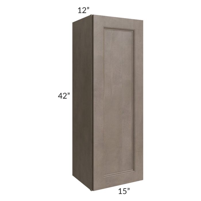 RTA Providence Natural Grey 15" x 42" Wall Cabinet with 1 Decorative End Panel and Glass Door