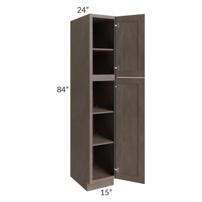 RTA Providence Natural Grey 15" x 84" Wall Pantry with 2 Decorative End Panels and 1 Roll Out Tray