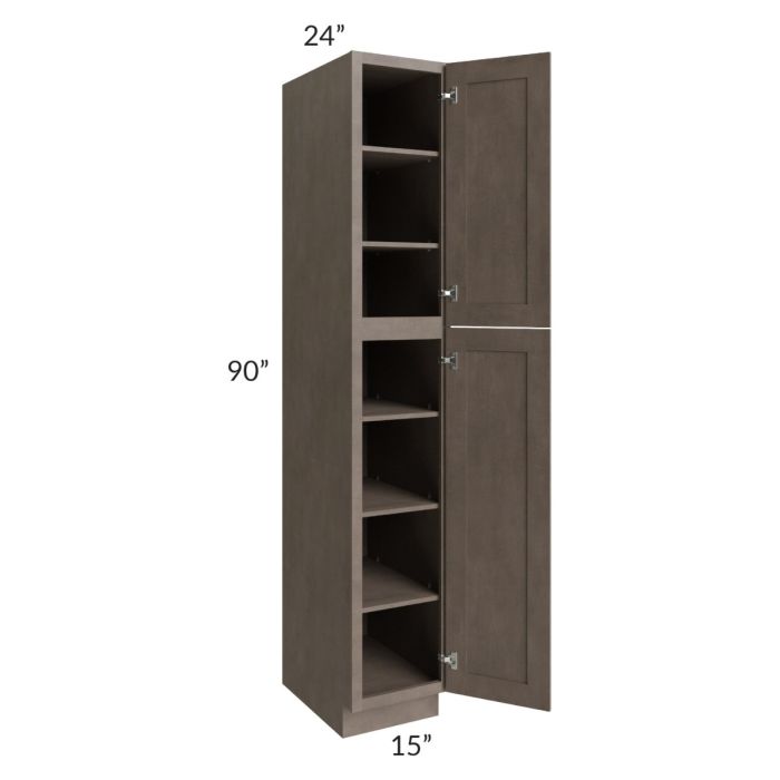 RTA Providence Natural Grey 15" x 90" Wall Pantry with 2 Decorative End Panels and 1 Roll Out Tray