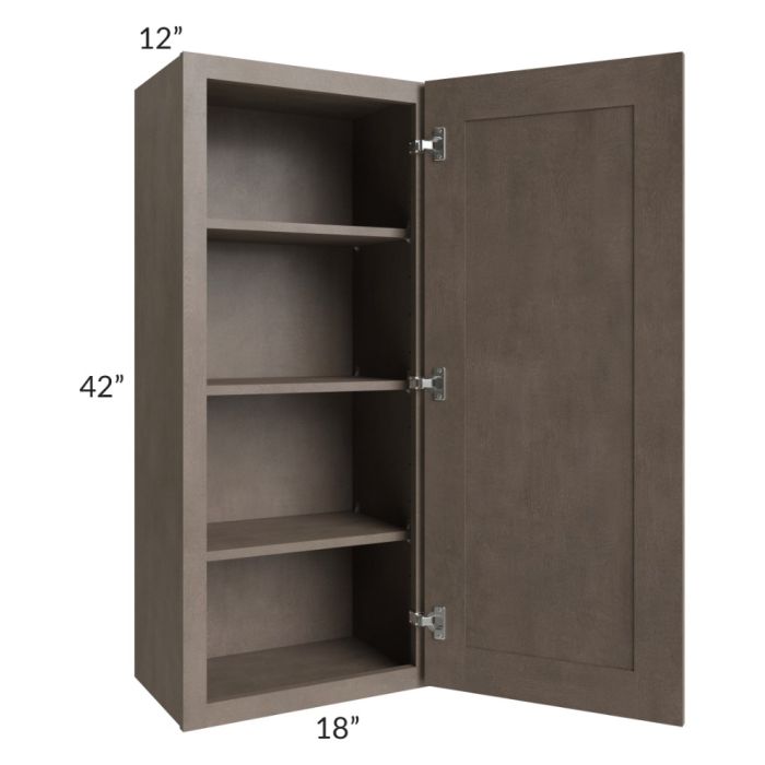 RTA Providence Natural Grey 18" x 42" Wall Cabinet with 2 Decorative End Panels, Glass Door, and Mullion Glass Door