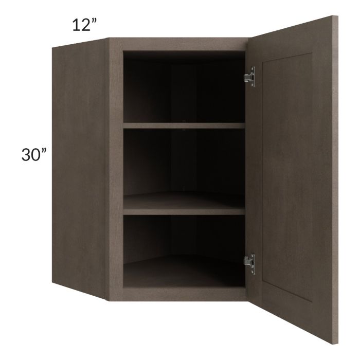 RTA Providence Natural Grey 24" x 30" Wall Diagonal Corner Cabinet with Glass Door and Mullion Glass Door