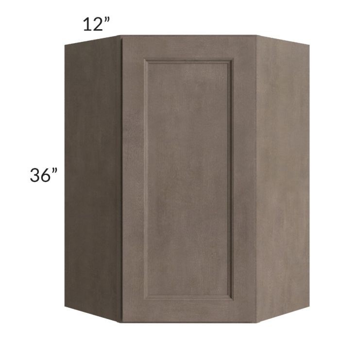 RTA Providence Natural Grey 24" x 36" Wall Diagonal Corner Cabinet with Glass Door and Mullion Glass Door