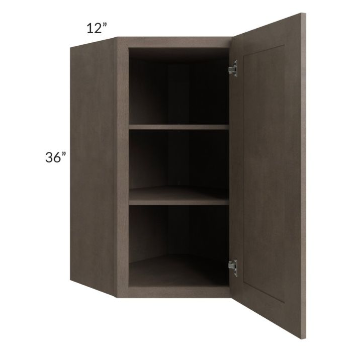 RTA Providence Natural Grey 24" x 36" Wall Diagonal Corner Cabinet with Glass Door and Mullion Glass Door