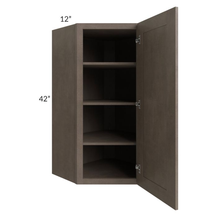 RTA Providence Natural Grey 24" x 42" Wall Diagonal Corner Cabinet with Glass Door and Mullion Glass Door