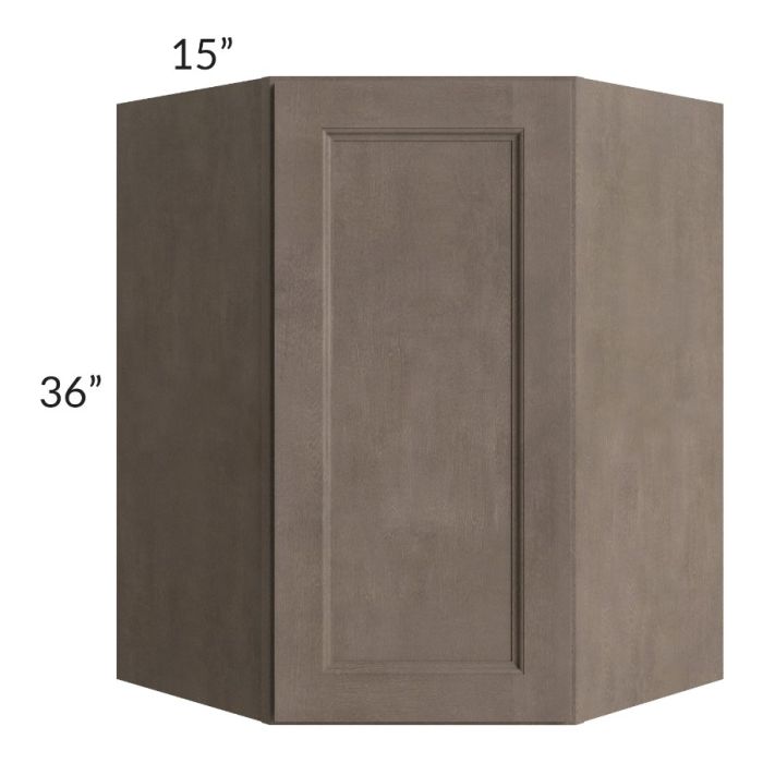 RTA Providence Natural Grey 27" x 36" x 15" Wall Diagonal Corner Cabinet with Glass Door and Mullion Glass Door