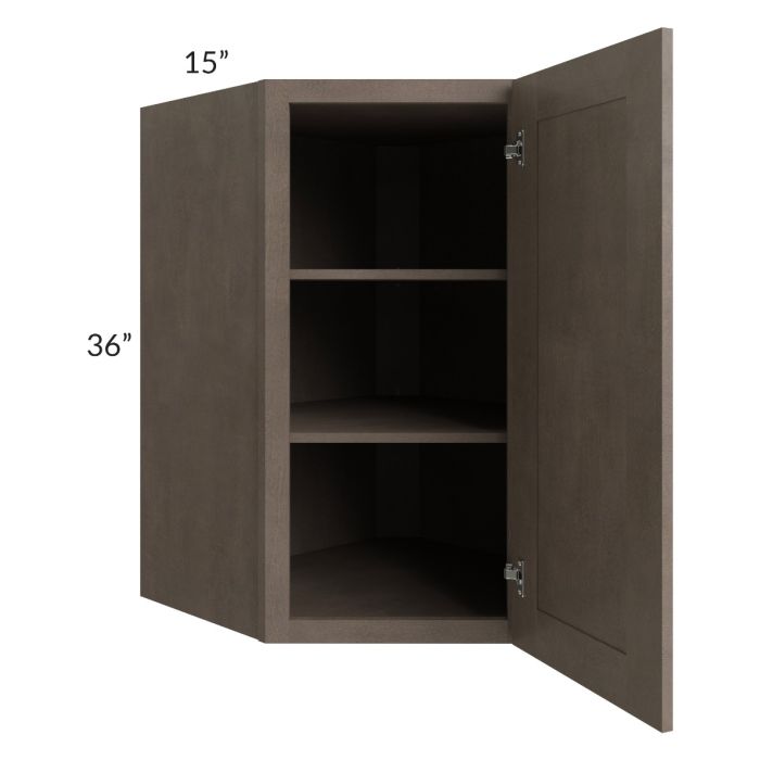 RTA Providence Natural Grey 27" x 36" x 15" Wall Diagonal Corner Cabinet with Glass Door and Mullion Glass Door