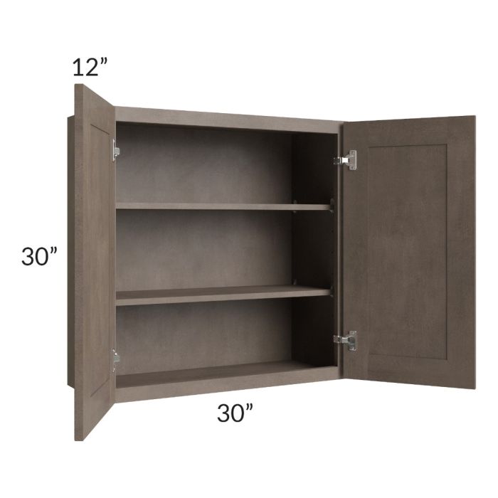 RTA Providence Natural Grey 30" x 30" Wall Cabinet with 2 Decorative End Panels and Mullion Glass Door