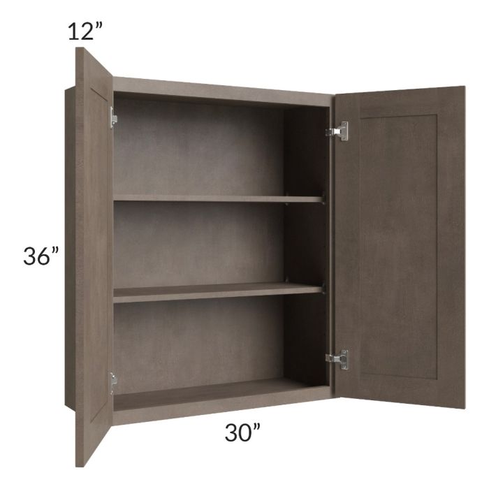 RTA Providence Natural Grey 30" x 36" Wall Cabinet with 1 Decorative End Panel and Mullion Glass Door