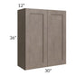 RTA Providence Natural Grey 30" x 36" Wall Cabinet with Glass Door and Mullion Glass Door