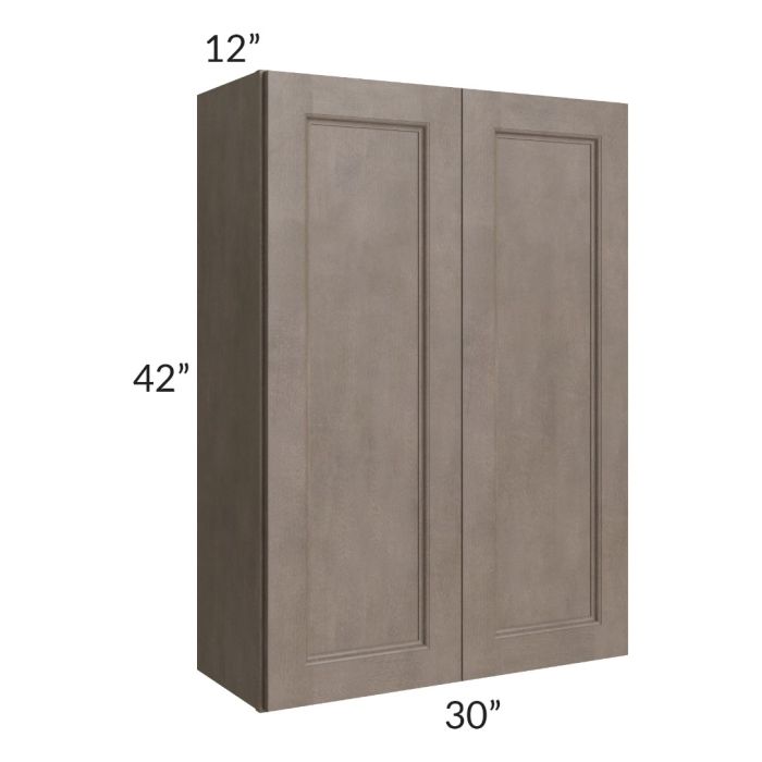 RTA Providence Natural Grey 30" x 42" Wall Cabinet with 1 Decorative End Panel, Glass Door, and Mullion Glass Door