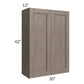 RTA Providence Natural Grey 30" x 42" Wall Cabinet with 2 Decorative End Panels, Glass Door, and Mullion Glass Door