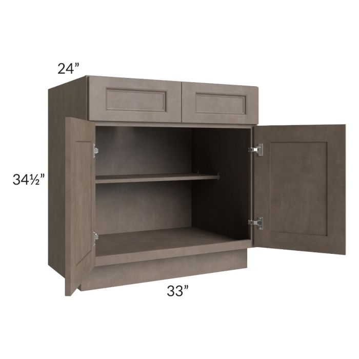 RTA Providence Natural Grey 33" Base Cabinet with 1 Decorative End Panel and 2 Roll Out Trays