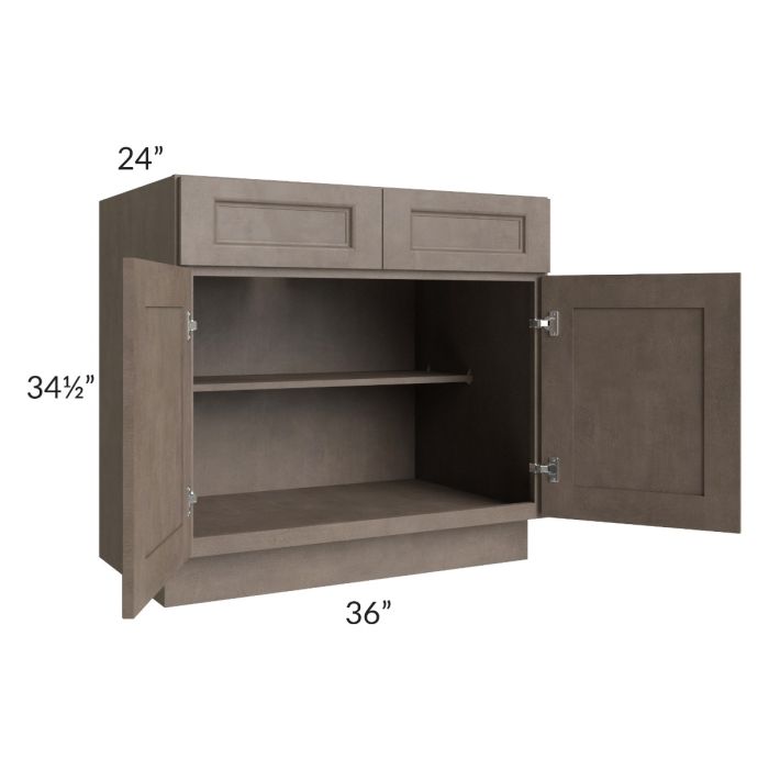 RTA Providence Natural Grey 36" Base Cabinet with 1 Decorative End Panel and 2 Roll Out Trays