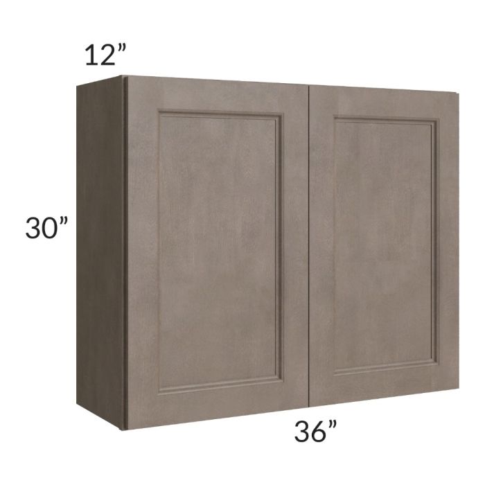 RTA Providence Natural Grey 36" x 30" Wall Cabinet with 1 Decorative End Panel and Mullion Glass Door