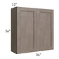 RTA Providence Natural Grey 36" x 36" Wall Cabinet with 1 Decorative End Panel and Mullion Glass Door