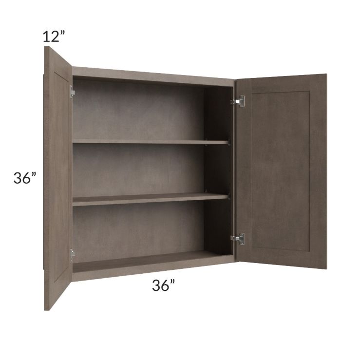 RTA Providence Natural Grey 36" x 36" Wall Cabinet with 1 Decorative End Panel and Mullion Glass Door