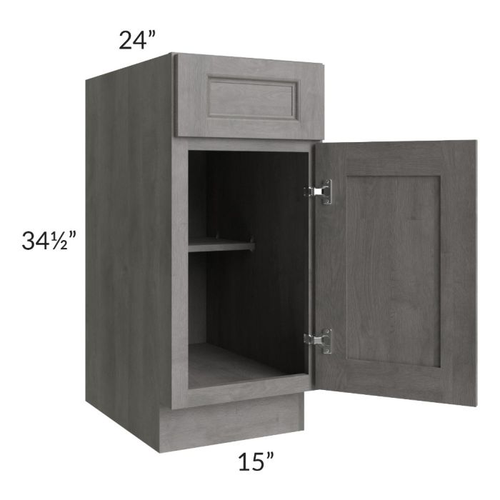 RTA Providence Slate Grey 15" Base Cabinet with 2 Decorative End Panels and 2 Roll Out Trays