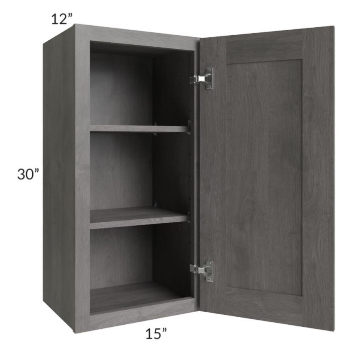 RTA Providence Slate Grey 15" x 30" Wall Cabinet with 2 Decorative End Panels and Mullion Glass Door