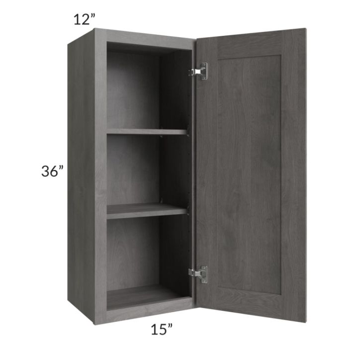 RTA Providence Slate Grey 15" x 36" Wall Cabinet with 1 Decorative End Panel and Mullion Glass Door