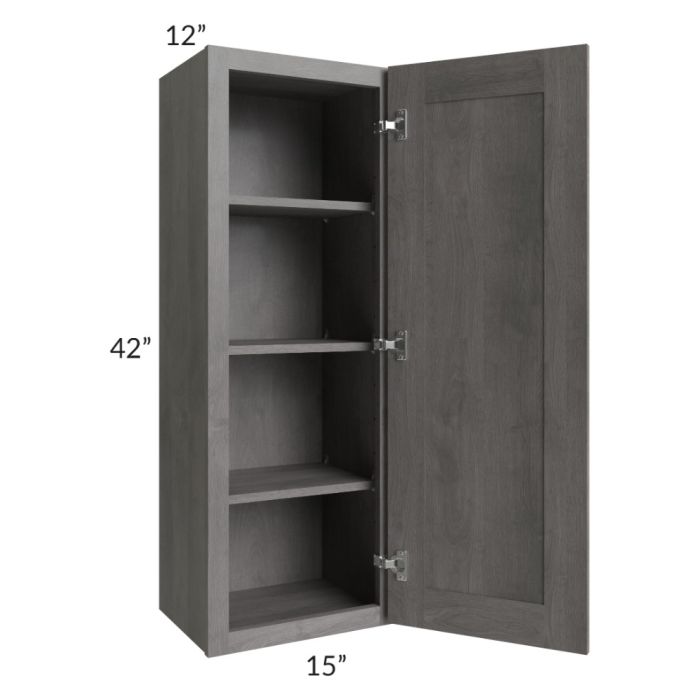 RTA Providence Slate Grey 15" x 42" Wall Cabinet with 1 Decorative End Panel and Mullion Glass Door