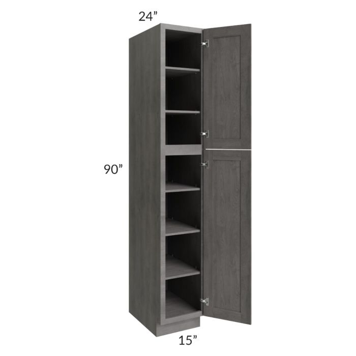 RTA Providence Slate Grey 15" x 90" Wall Pantry with 1 Decorative End Panel and 4 Roll Out Trays