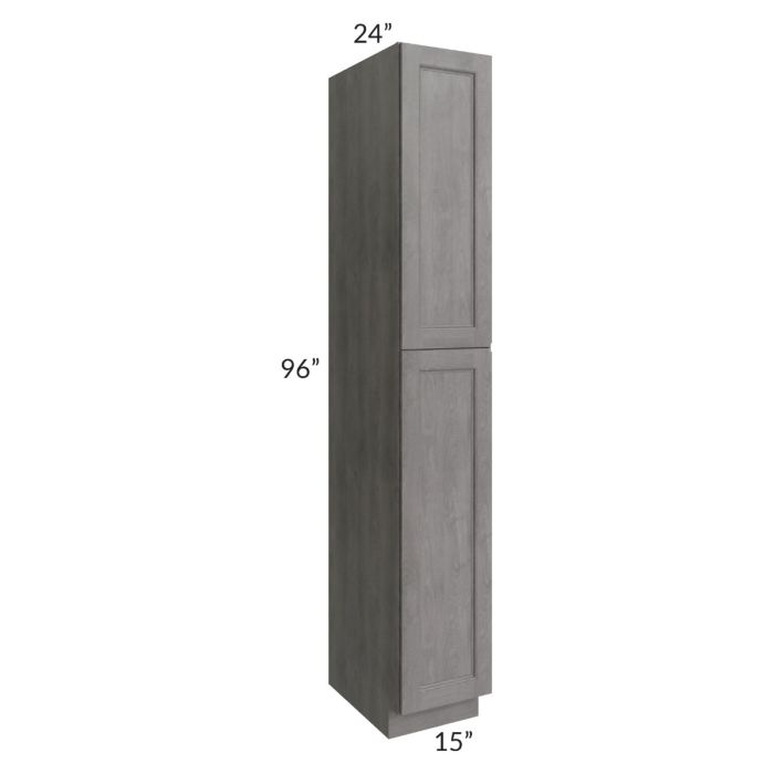 RTA Providence Slate Grey 15" x 96" Wall Pantry with 2 Decorative End Panels and 4 Roll Out Trays