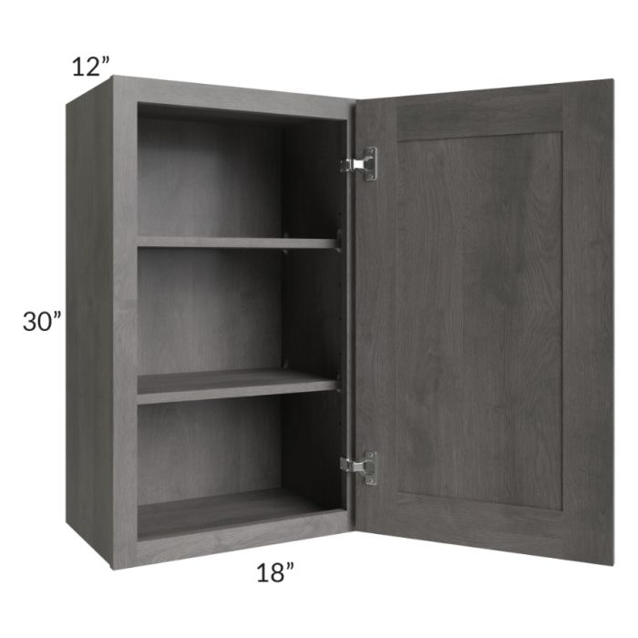 RTA Providence Slate Grey 18" x 30" Wall Cabinet with 2 Decorative End Panels, Glass Door and Mullion Glass Door