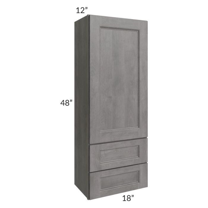 RTA Providence Slate Grey 18" x 48" Wall Cabinet With Drawers with Glass Door