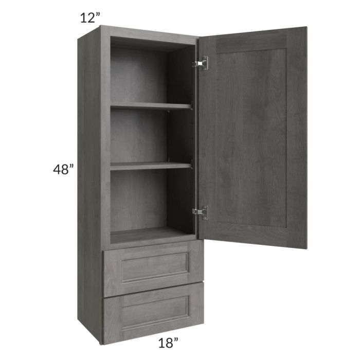 RTA Providence Slate Grey 18" x 48" Wall Cabinet With Drawers with Glass Door