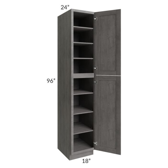 RTA Providence Slate Grey 18" x 96" Wall Pantry with 1 Decorative End Panel and 3 Roll Out Trays