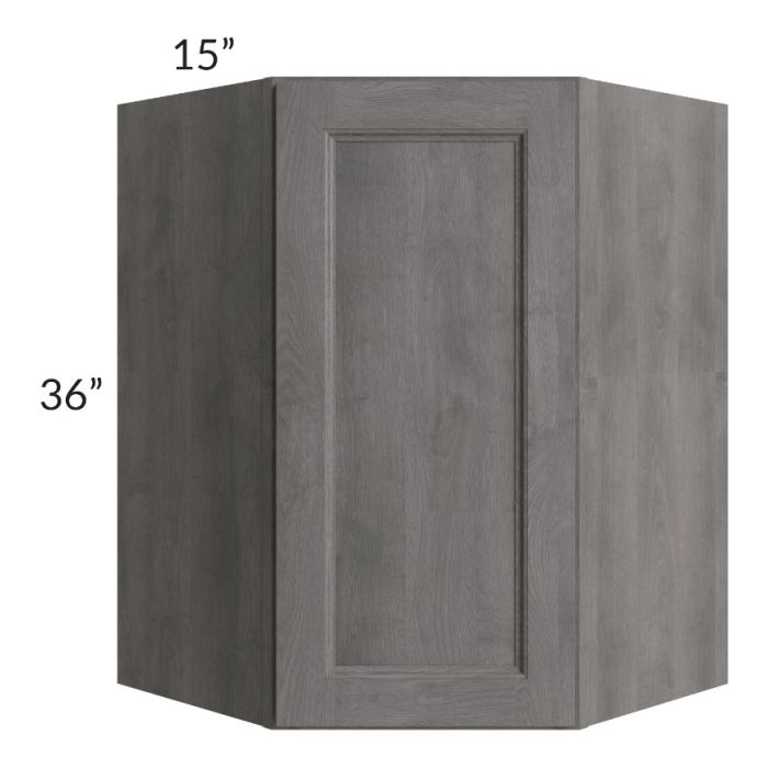 RTA Providence Slate Grey 27" x 36" x 15" Wall Diagonal Corner Cabinet with Glass Door