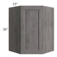 RTA Providence Slate Grey 27" x 36" x 15" Wall Diagonal Corner Cabinet with Glass Door and Mullion Glass Door