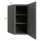 RTA Providence Slate Grey 27" x 36" x 15" Wall Diagonal Corner Cabinet with Glass Door and Mullion Glass Door