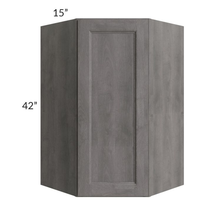 RTA Providence Slate Grey 27" x 42" x 15" Wall Diagonal Corner Cabinet with Glass Door and Mullion Glass Door