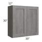 RTA Providence Slate Grey 30" x 30" Wall Cabinet with 2 Decorative End Panels and Mullion Glass Door