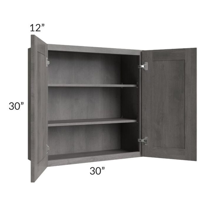 RTA Providence Slate Grey 30" x 30" Wall Cabinet with Glass Door and Mullion Glass Door