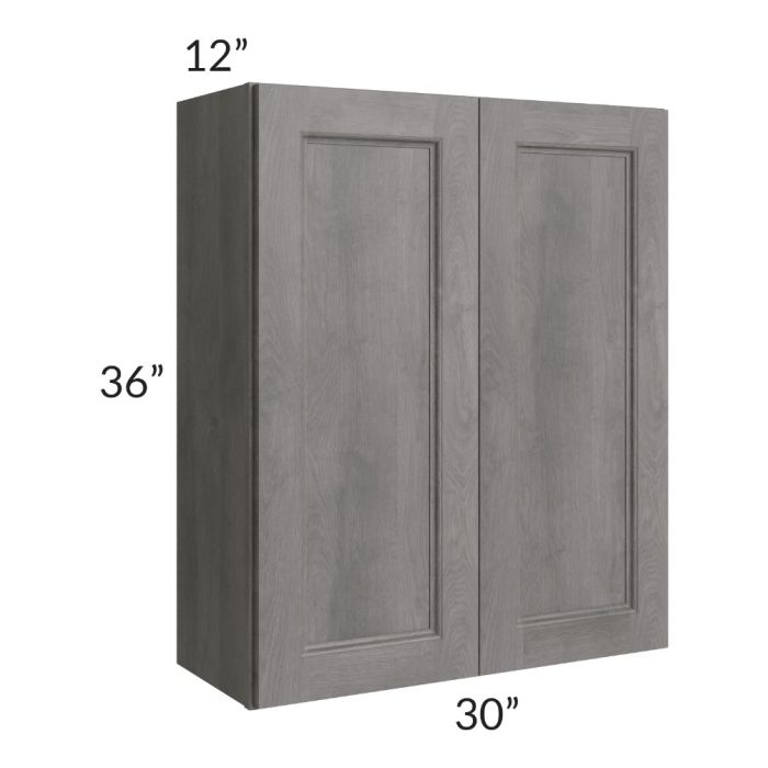 RTA Providence Slate Grey 30" x 36" Wall Cabinet with 1 Decorative End Panel and Glass Door