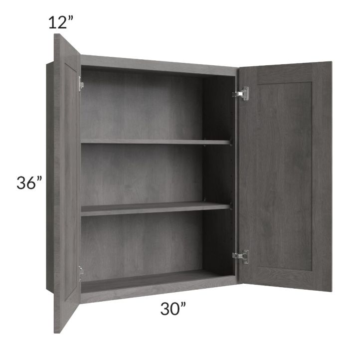 RTA Providence Slate Grey 30" x 36" Wall Cabinet with 2 Decorative End Panels, Glass Door and Mullion Glass Door