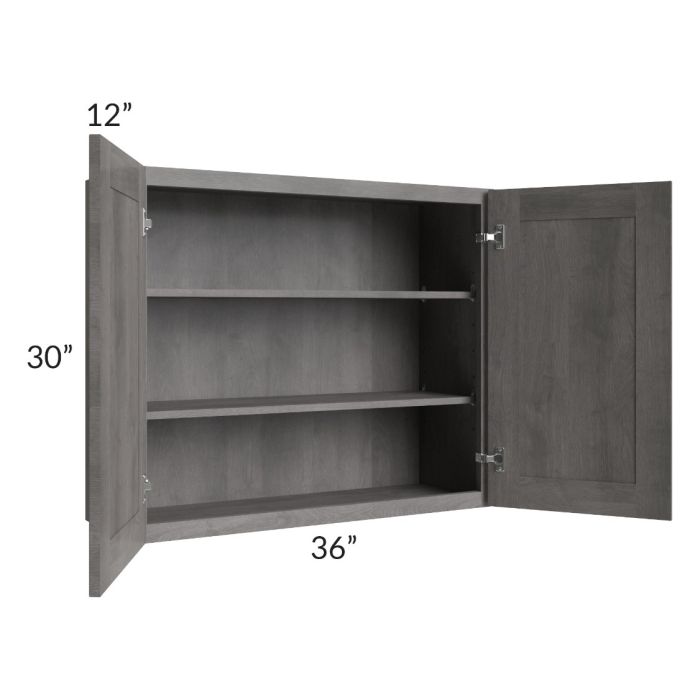 RTA Providence Slate Grey 36" x 30" Wall Cabinet with 1 Decorative End Panel and Glass Door
