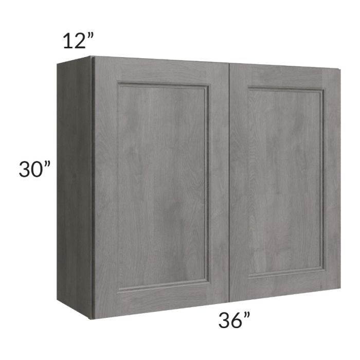 RTA Providence Slate Grey 36" x 30" Wall Cabinet with 2 Decorative End Panels, Glass Door and Mullion Glass Door