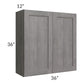 RTA Providence Slate Grey 36" x 36" Wall Cabinet with Glass Door and Mullion Glass Door