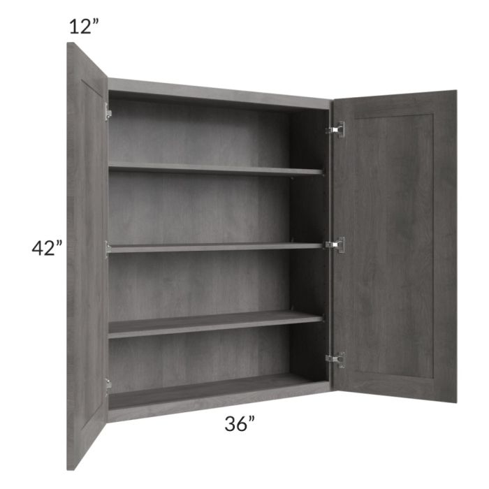 RTA Providence Slate Grey 36" x 42" Wall Cabinet with 2 Decorative End Panels and Mullion Glass Door