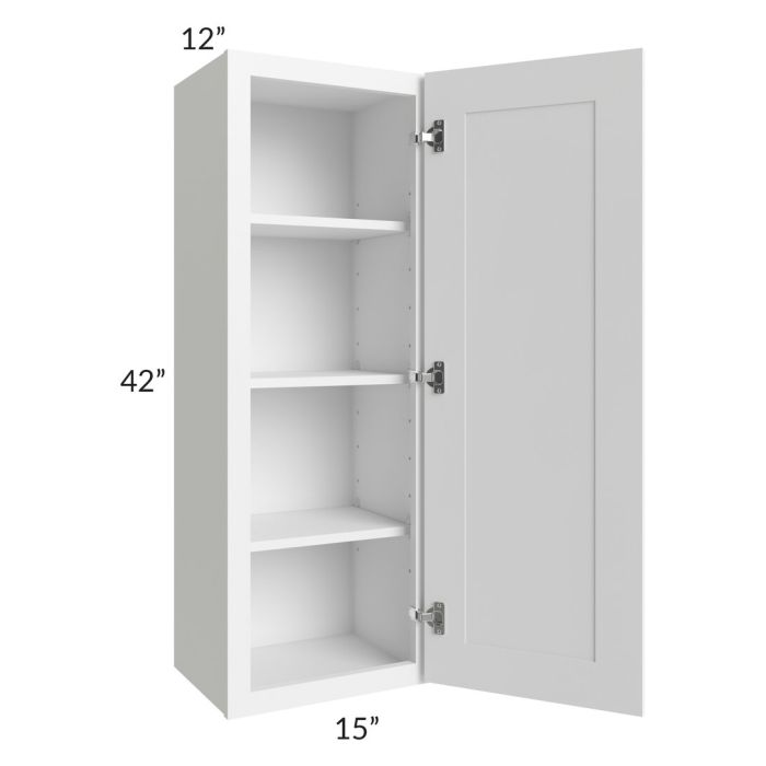RTA Providence White 15" x 42" Wall Cabinet with 1 Decorative End Panel and Glass Door