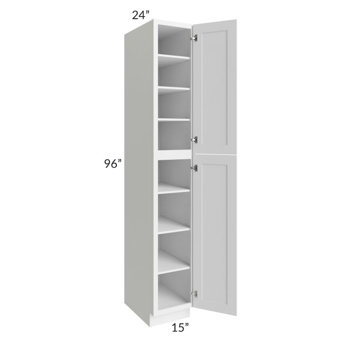 RTA Providence White 15" x 96" Wall Pantry Cabinet with 2 Decorative End Panels and 3 Roll Out Trays
