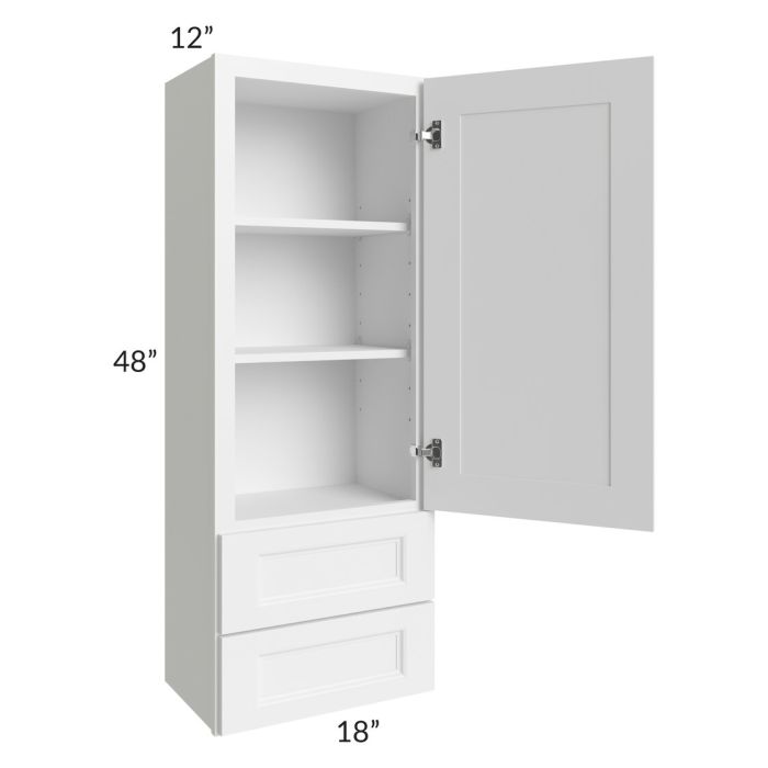 RTA Providence White 18" x 48" Wall Cabinet With Drawers with Glass Door and Mullion Glass Door