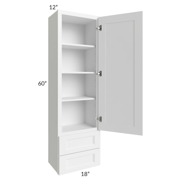 RTA Providence White 18" x 60" Wall Cabinet With Drawers with Glass Door