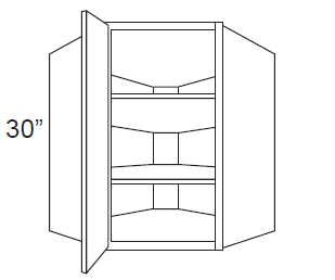 RTA Providence White 24" x 30" Wall Diagonal Corner Cabinet with Mullion Glass Door
